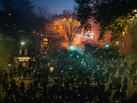 Fans of SK Sturm Graz march to the stadium before the UEFA Champions League 2024/25 League Phase MD4 soccer match between Borussia Dortmund...