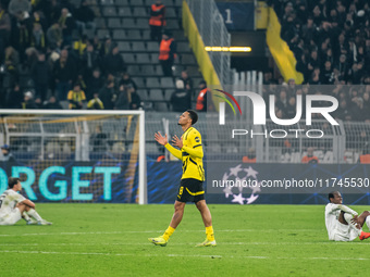 Felix Nmecha of Borussia Dortmund celebrates after the UEFA Champions League 2024/25 League Phase MD4 soccer match between Borussia Dortmund...