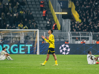 Felix Nmecha of Borussia Dortmund celebrates after the UEFA Champions League 2024/25 League Phase MD4 soccer match between Borussia Dortmund...