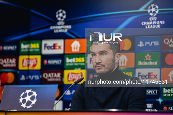 Head Coach Nuri Sahin of Borussia Dortmund participates in a press conference after the UEFA Champions League 2024/25 League Phase MD4 socce...