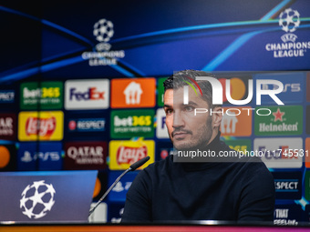 Head Coach Nuri Sahin of Borussia Dortmund participates in a press conference after the UEFA Champions League 2024/25 League Phase MD4 socce...