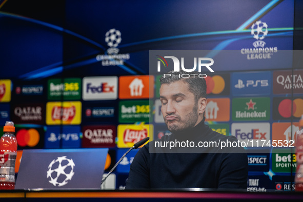 Head Coach Nuri Sahin of Borussia Dortmund participates in a press conference after the UEFA Champions League 2024/25 League Phase MD4 socce...