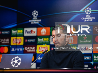 Head Coach Nuri Sahin of Borussia Dortmund participates in a press conference after the UEFA Champions League 2024/25 League Phase MD4 socce...