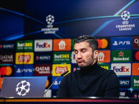 Head Coach Nuri Sahin of Borussia Dortmund participates in a press conference after the UEFA Champions League 2024/25 League Phase MD4 socce...