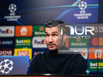 Head Coach Nuri Sahin of Borussia Dortmund participates in a press conference after the UEFA Champions League 2024/25 League Phase MD4 socce...