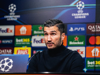 Head Coach Nuri Sahin of Borussia Dortmund participates in a press conference after the UEFA Champions League 2024/25 League Phase MD4 socce...