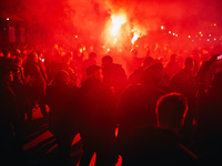 Fans of SK Sturm Graz march to the stadium before the UEFA Champions League 2024/25 League Phase MD4 soccer match between Borussia Dortmund...