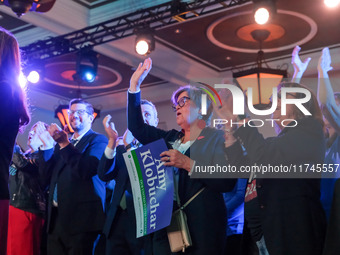 Attendees cheer while Minnesota Lieutenant Governor Peggy Flanagan speaks at the Minnesota DFL Election Night event at the InterContinental...