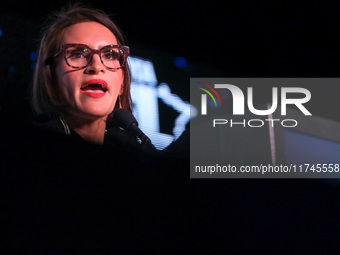 Minnesota Lieutenant Governor Peggy Flanagan speaks at the Minnesota DFL Election Night event at the InterContinental Hotel in St. Paul, Min...