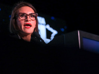 Minnesota Lieutenant Governor Peggy Flanagan speaks at the Minnesota DFL Election Night event at the InterContinental Hotel in St. Paul, Min...