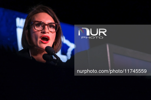 Minnesota Lieutenant Governor Peggy Flanagan speaks at the Minnesota DFL Election Night event at the InterContinental Hotel in St. Paul, Min...