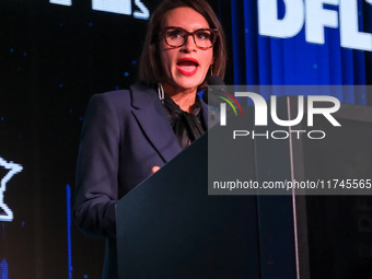 Minnesota Lieutenant Governor Peggy Flanagan speaks at the Minnesota DFL Election Night event at the InterContinental Hotel in St. Paul, Min...