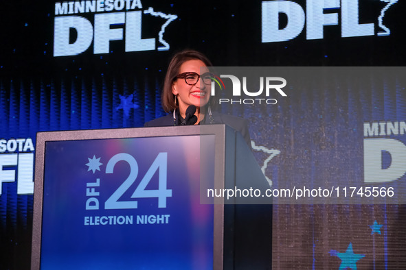 Minnesota Lieutenant Governor Peggy Flanagan speaks at the Minnesota DFL Election Night event at the InterContinental Hotel in St. Paul, Min...