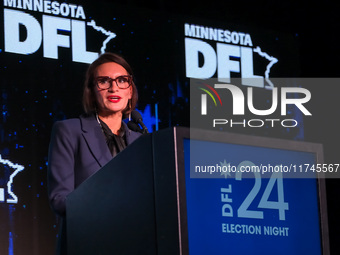 Minnesota Lieutenant Governor Peggy Flanagan speaks at the Minnesota DFL Election Night event at the InterContinental Hotel in St. Paul, Min...