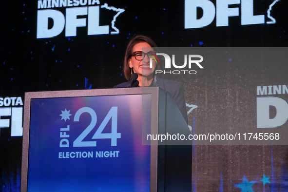 Minnesota Lieutenant Governor Peggy Flanagan speaks at the Minnesota DFL Election Night event at the InterContinental Hotel in St. Paul, Min...