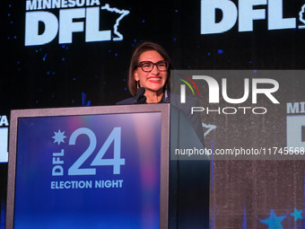 Minnesota Lieutenant Governor Peggy Flanagan speaks at the Minnesota DFL Election Night event at the InterContinental Hotel in St. Paul, Min...