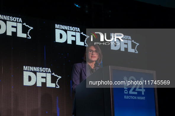 Minnesota Lieutenant Governor Peggy Flanagan speaks at the Minnesota DFL Election Night event at the InterContinental Hotel in St. Paul, Min...