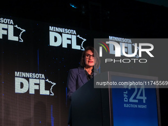 Minnesota Lieutenant Governor Peggy Flanagan speaks at the Minnesota DFL Election Night event at the InterContinental Hotel in St. Paul, Min...