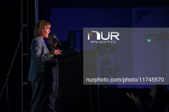 United States Senator Tina Smith (D-MN) speaks at the Minnesota DFL Election Night event at the InterContinental Hotel in St. Paul, Minnesot...