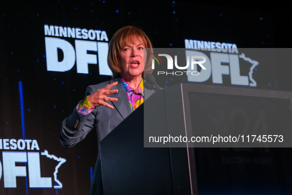 United States Senator Tina Smith (D-MN) speaks at the Minnesota DFL Election Night event at the InterContinental Hotel in St. Paul, Minnesot...