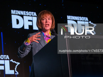 United States Senator Tina Smith (D-MN) speaks at the Minnesota DFL Election Night event at the InterContinental Hotel in St. Paul, Minnesot...