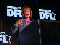 United States Senator Tina Smith (D-MN) speaks at the Minnesota DFL Election Night event at the InterContinental Hotel in St. Paul, Minnesot...