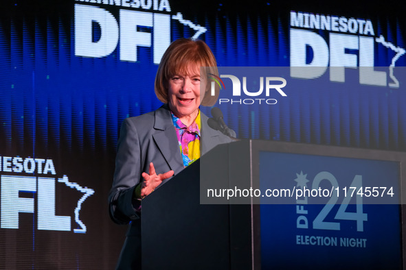 United States Senator Tina Smith (D-MN) speaks at the Minnesota DFL Election Night event at the InterContinental Hotel in St. Paul, Minnesot...