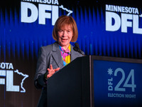 United States Senator Tina Smith (D-MN) speaks at the Minnesota DFL Election Night event at the InterContinental Hotel in St. Paul, Minnesot...