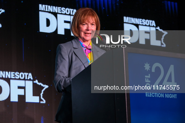 United States Senator Tina Smith (D-MN) speaks at the Minnesota DFL Election Night event at the InterContinental Hotel in St. Paul, Minnesot...