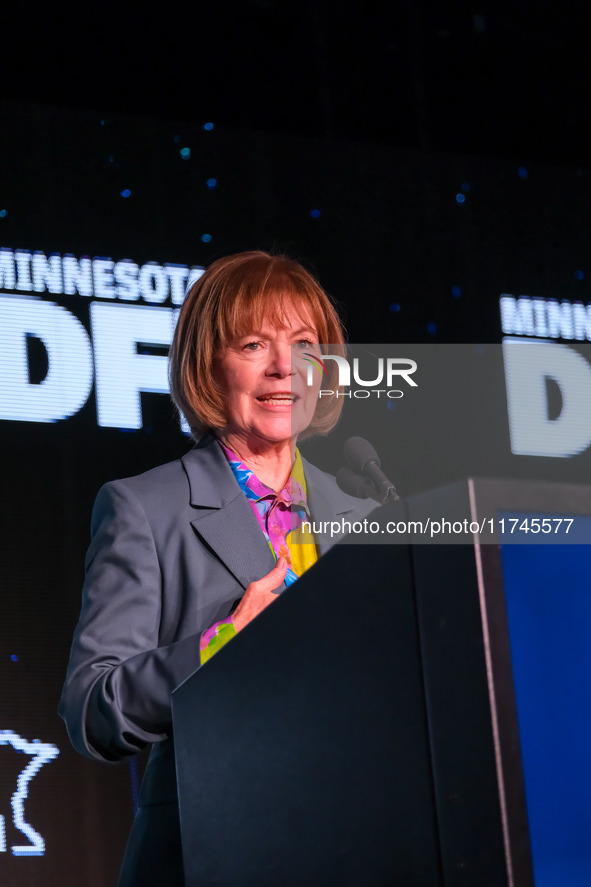 United States Senator Tina Smith (D-MN) speaks at the Minnesota DFL Election Night event at the InterContinental Hotel in St. Paul, Minnesot...