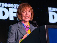 United States Senator Tina Smith (D-MN) speaks at the Minnesota DFL Election Night event at the InterContinental Hotel in St. Paul, Minnesot...