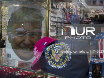 A picture of former President Donald Trump is in a shop on election day in Washington, DC, US, on November 5, 2024. (