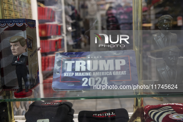 A sign reads ''Trump, Keep Making America Great, 2024'' in a shop in Washington, DC, US, on November 5, 2024. 