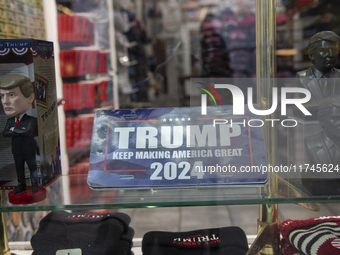 A sign reads ''Trump, Keep Making America Great, 2024'' in a shop in Washington, DC, US, on November 5, 2024. (