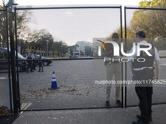 Security fences surround the White House in Washington, D.C., United States, on November 5, 2024. Security fences also surround the construc...