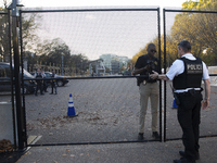 Security fences surround the White House in Washington, D.C., United States, on November 5, 2024. Security fences also surround the construc...