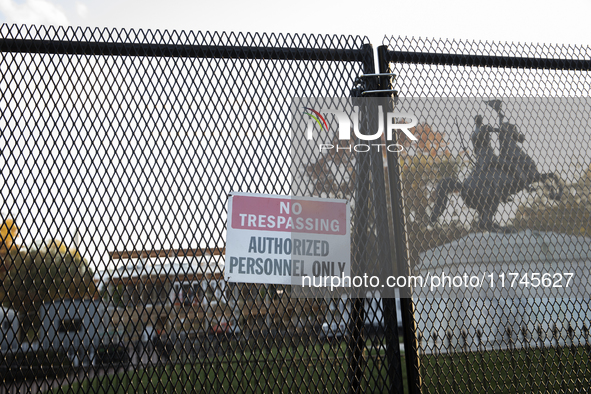 Security fences surround the White House in Washington, D.C., United States, on November 5, 2024. Security fences also surround the construc...