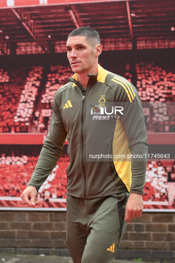 Nikola Milenkovic of Nottingham Forest participates in the Premier League match between Nottingham Forest and West Ham United at the City Gr...