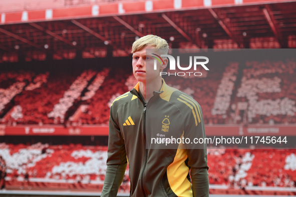 Aaron Bott of Nottingham Forest participates in the Premier League match between Nottingham Forest and West Ham United at the City Ground in...