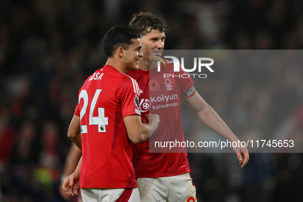 Ramon Sosa of Nottingham Forest and Ryan Yates of Nottingham Forest celebrate victory during the Premier League match between Nottingham For...