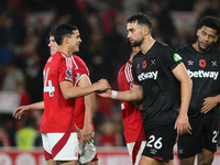 Ramon Sosa of Nottingham Forest shakes hands with Max Kilman of West Ham United during the Premier League match between Nottingham Forest an...