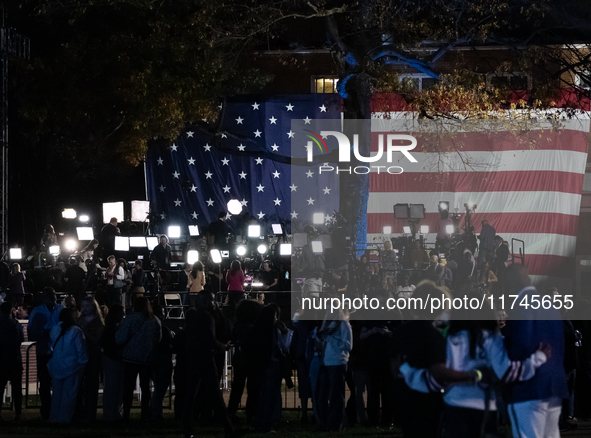 Dozens of television outlets broadcast from the Harris Walz campaign watch party for presidential election results featuring Vice President...