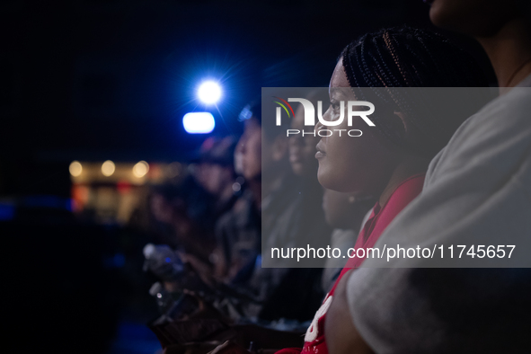 Howard University students await an appearance by Vice President Kamala Harris at a watch party in Washington, DC, on November 5, 2024.  Har...