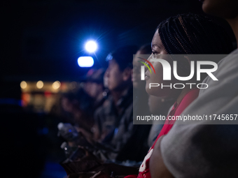 Howard University students await an appearance by Vice President Kamala Harris at a watch party in Washington, DC, on November 5, 2024.  Har...