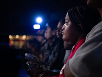 Howard University students await an appearance by Vice President Kamala Harris at a watch party in Washington, DC, on November 5, 2024.  Har...