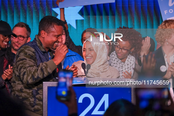 United States Representative Ilhan Omar (D-MN) speaks at the Minnesota DFL Election Night event at the InterContinental Hotel in St. Paul, M...