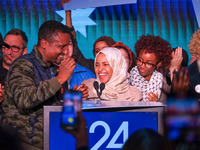 United States Representative Ilhan Omar (D-MN) speaks at the Minnesota DFL Election Night event at the InterContinental Hotel in St. Paul, M...