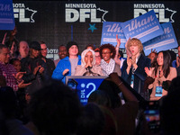 United States Representative Ilhan Omar (D-MN) speaks at the Minnesota DFL Election Night event at the InterContinental Hotel in St. Paul, M...