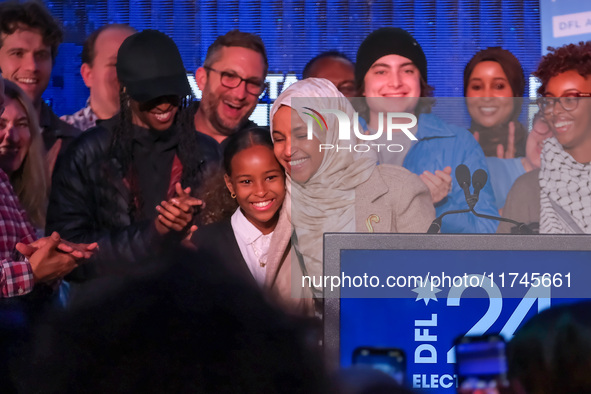 United States Representative Ilhan Omar (D-MN) speaks at the Minnesota DFL Election Night event at the InterContinental Hotel in St. Paul, M...