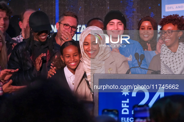 United States Representative Ilhan Omar (D-MN) speaks at the Minnesota DFL Election Night event at the InterContinental Hotel in St. Paul, M...